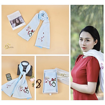 Khăn Lụa Cao Cấp 2 Màu Thêu Hoa Mai – Quà Tặng Phú Quý, Khăn Thêu Tay, Khăn Thêu Thủ Công