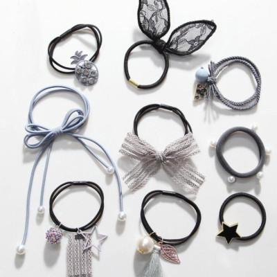 Set dây buộc tóc cao cấp xuất Nhật HD18 kiểu nơ đính trăng sao đựng trong túi lưới