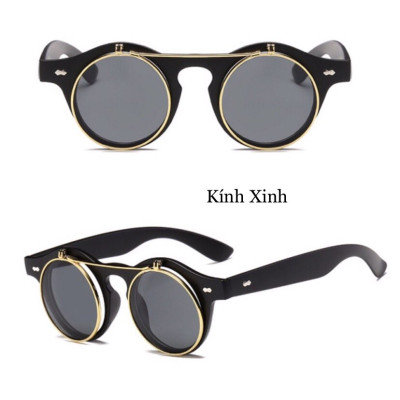 Kính râm cận Mắt Tròn 2 Tròng Lật 2 Lớp Mở Nắp Siêu Đa Năng