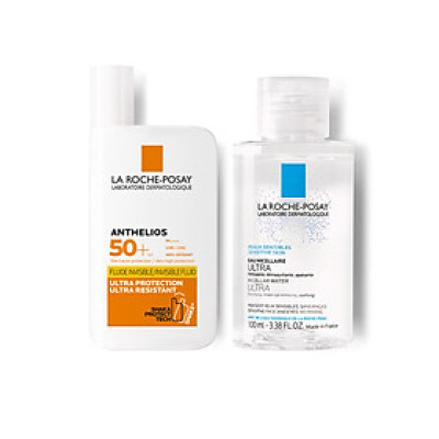 Bộ chống nắng không nhờn rít La Roche-Posay Anthelios Shaka Fluid 50ml & Nước Tẩy Trang Làm Sạch Sâu Cho Da Nhạy Cảm La Roche-Posay Micellar Water Ultra Sensitive Skin 100ml