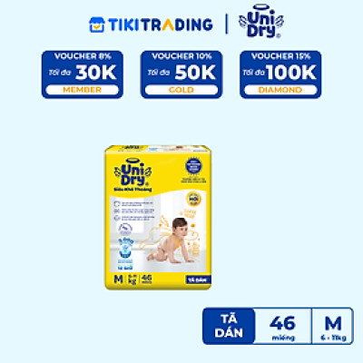 Tã dán em bé Siêu khô thoáng gói Jumbo Unidry G6X size M-46 miếng