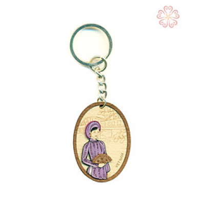 Móc khóa Gỗ Veener kết hợp Giấy Xoắn cao cấp chủ đề tà áo dài Việt Nam size 4x5.6cm