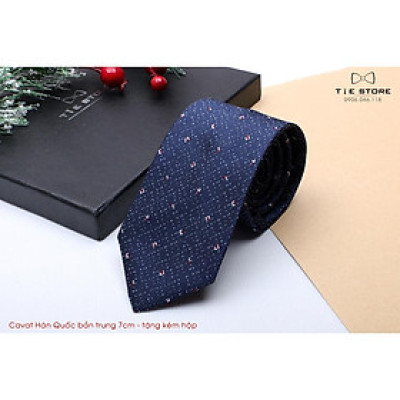 Cà Vạt Nam Bản Trung 7Cm Xanh họa tiết - Cavat Hàn Quốc Cao Cấp Full box
