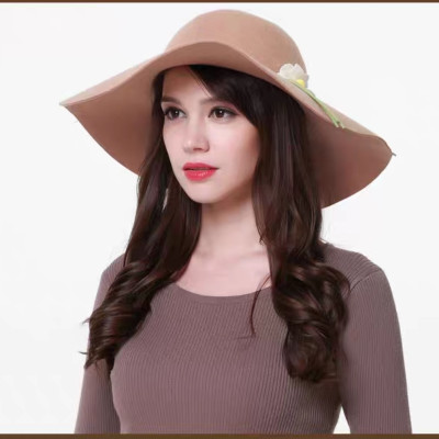 Nón rộng vành nữ mũ chống nắng rộng vành đi biển fedora màu kem thời trang Hàn Quốc dona22030804