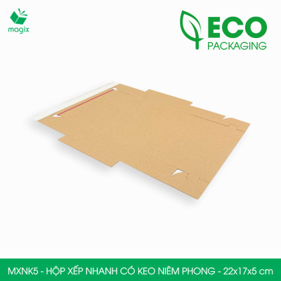 MXNK5 - 22x17x5 cm - 100 hộp carton đóng hàng xếp nhanh có keo niêm phong - Hộp gói hàng, hộp quà