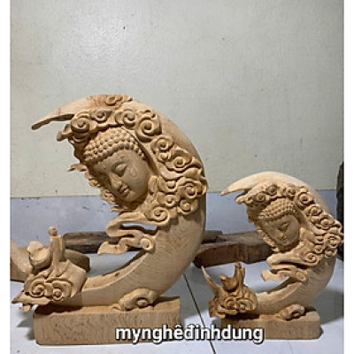 Tượng nhất  tâm bái phật dưới ánh trăng bằng gỗ ngọc am thơm nức kt cao 20x15x3cm 