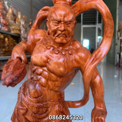 Bộ tượng tứ đại kim cương bằng gỗ hương đá kt cao 50×20×15cm + thêm kệ chân đế cao 10cm 