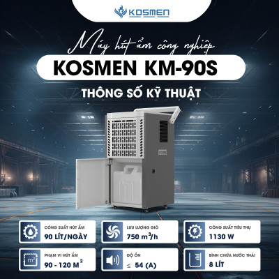 Máy Hút Ẩm Công Nghiệp Kosmen KM-90S Dung Tích Bình Nước 8L - Hàng Chính Hãng Bảo Hành 24 Tháng