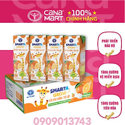 Thùng sữa nước trái cây Smarta Grow (vị cam), giúp trẻ tăng chiều cao, phát
triển não bộ, dinh dưỡng cho trẻ thấp còi (48 hộp x 180ml)
