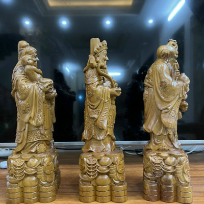 Bộ tượng phật tam đa phúc lộc thọ bằng gỗ bách xanh thơm phức kt cao 40×13×11,5cm