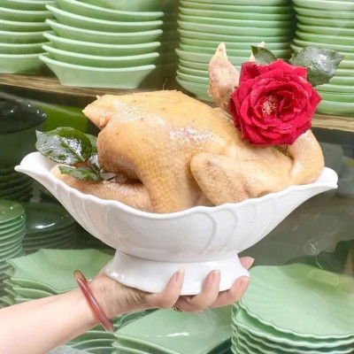 Bát thuyền đựng gà cúng nguyên con, đựng hoa quả nhựa  trắng dày cao cấp
