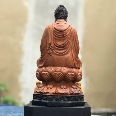 Nhất tâm niệm phật tượng phật thích ca ,bằng gỗ hương đá tô làm mầu giả cổ kt 35×20×18cm