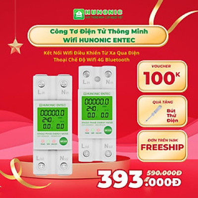 Công Tơ Điện Tử Thông Minh Wifi HUNONIC ENTEC Đóng Cắt Theo Dõi Đo Điện Năng Tiêu Thụ Từ Xa Qua Điện Thoại
