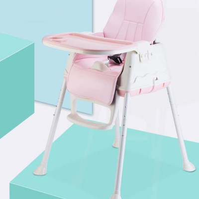 Ghế Ăn Dặm, Ghế Ăn Nâng Hạ Độ Cao Có Nệm Và Bánh Xe - Màu Hồng (Tặng Thìa Ăn Dặm Báo Nóng)