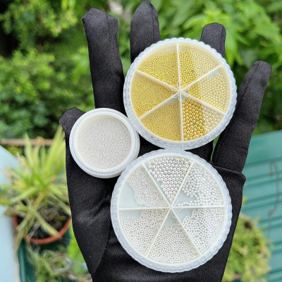 Set Bi Tròn Vàng Bạc Mix Size Kim Loại Không Gỉ Bi Siêu Bé 0.4mm ANGELICA Trang Trí Móng, Phụ Kiện Làm Nail Cao Cấp Sáng Bóng, Dễ Sử Dụng