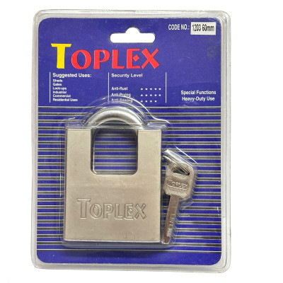 Ổ khóa TOPLEX 1203 60mm an toàn, chống cắt, chống chìa giả, chất liệu hợp kim thép, lõi hợp kim đồng.
