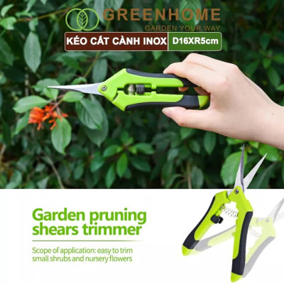 Kéo Cắt Cành GreenHome, D16,5xR4,5cm, Inox, Mũi Nhọn, Siêu Bén, Không Gỉ, Có Khoá An Toàn, Nhiều Màu Lựa Chọn