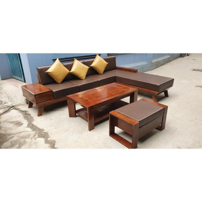 Bộ bàn ghế góc ngăn kéo gỗ sồi