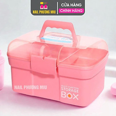 Cốp Nhựa Hồng Đựng Dụng Cụ Làm Nail 2 Ngăn Tiện Lợi 30x19x18cm, Để Vừa Máy Hơ Sun 5, Nắp Trong Có Thể Tháo Rời, Dễ Vệ Sinh Nail Phương Miu