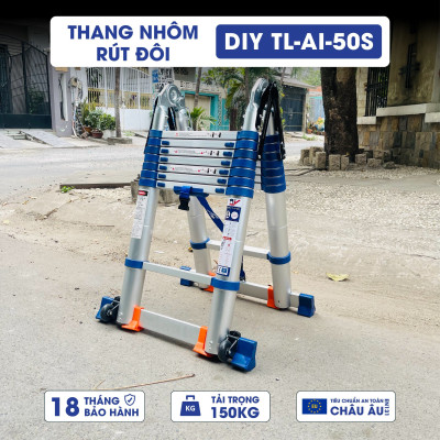 Thang nhôm rút đôi DIY TL-AI-50S chiều cao sử dụng tối đa chữ A 2.4m chữ I 5m - Tiêu chuẩn chất lượng an toàn Châu Âu