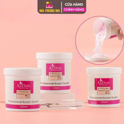 Bột Đắp Móng Ezflow 120ml Làm Nail, Mịn Dẻo Không Vón Cục, 3 Màu White Pink Clear, Tăng Độ Bền Móng, Dễ Sử Dụng