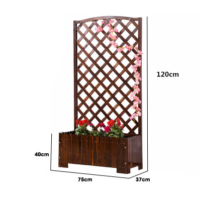 Vách ngăn trang trí phòng khách sân vườn kèm chậu trồng hoa cây cảnh gỗ thông kiểu dáng vintage