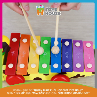 Đàn xylophone 8 phím kết hợp xe kéo hình cún tăng khả năng cảm thụ âm nhạc của trẻ Toyshouse 1152