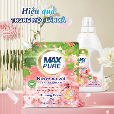 Túi nước xả vải Maxpure Hương Coco 3L - TẶNG 2 vỉ viên treo bồn cầu Evershine