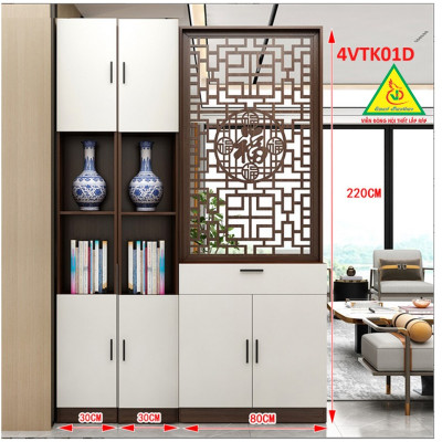 Vách ngăn phòng khách, vách ngăn tủ kệ bằng gỗ 4VTK01 - Nội thất lắp ráp Viendong adv