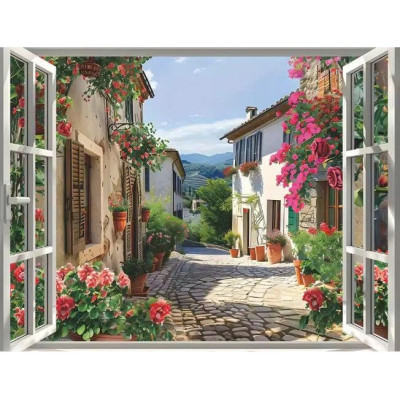 (HCM) tranh dán tường 3d cửa sổ phong cảnh trang trí phòng khách, phòng ngủ có sẵn keo