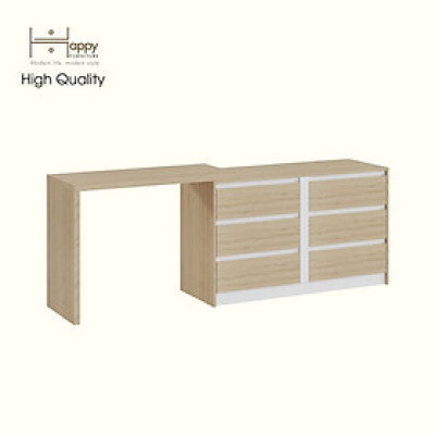 HAPPY FURNITURE , Tủ lưu trữ 6 ngăn kéo kết hợp bàn , BAN_173 , 204cm x 45cm x 72cm DxRxC