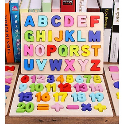 Combo Bảng gỗ chữ số nổi, đồ chơi Gỗ Giáo Dục