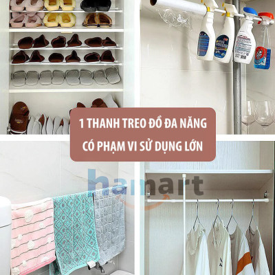 Thanh Treo Rèm Dán Tường Treo Đồ Đa Năng Hamart Kim Loại Gắn Tủ Quần Áo Cửa Sổ Ngang 1.3CM