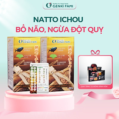 Combo 2 Hộp Viên Uống Bổ Não, Ngừa Đột Quỵ Tai Biến, Giúp Ngủ Ngon Nattokinase 3000FU Natto Ichou Genki Fami Nhật Bản
