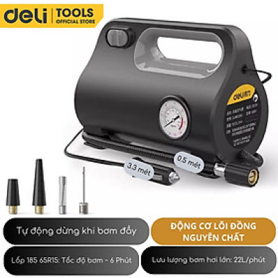 Máy Bơm Lốp Xe Chống Ồn 80W Màn Mình Kỹ Thuật Số DELI Có Dây - Bơm Lốp Ô Tô, Xe Máy, Bóng