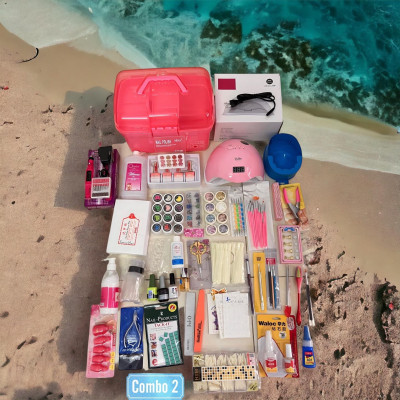 Combo Dụng Cụ Làm Nail Cơ Bản Số 2, Bộ Phụ Kiện Gồm Cốp Nhựa Hồng, Máy Hơ Sun 5, Set Sơn 4 Màu, Tiện Lợi, Chất Lượng