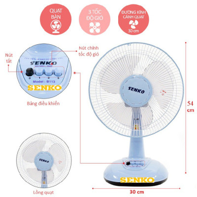Quạt điện Senko để bàn tiện lợi cao cấp B1213 màu ngẫu nhiên - Hàng Chính Hãng