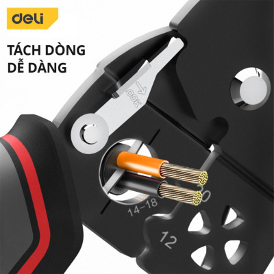 Kìm Bấm Dây Điện Đa Năng Deli - Kết hợp uốn, cắt, bấm, tách dây - Chất liệuThép Cao Cấp, Điều Chỉnh Lực Tuốt Dây Dễ Dàng