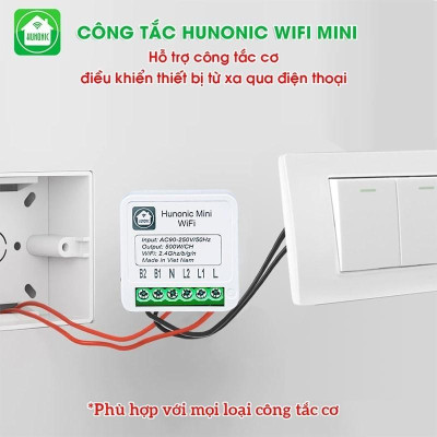 Công Tắc Thông Minh Wifi Hunonic Mini Điều Khiển Từ Xa Qua Điện Thoại, Hẹn Giờ Tự Động