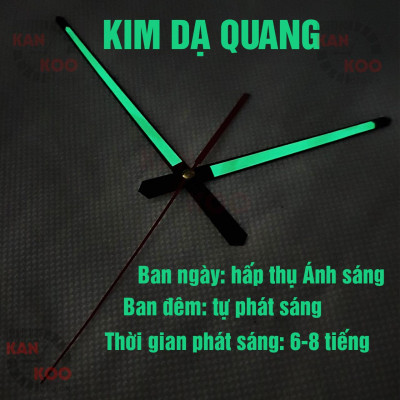 Kim đồng hồ treo tường dạ quang, phát sáng vào ban đêm loại dài 15.2cm mã số K6124