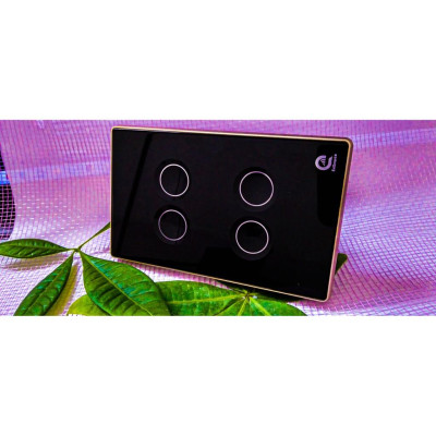 Công tắc cảm ứng thông minh Evismart, mặt kính cường lực viền nhôm, 4 nút bấm, màu trắng hoặc đen, sử dụng sóng wifi, điều khiển từ xa qua app Tuya