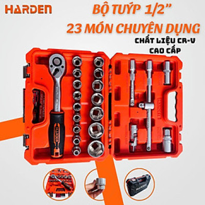 Bộ Khẩu Tuýp 1/2” 23 Món – Có Đầu Bugi, Tay Vặn 72 Răng – Chất Liệu CR-V