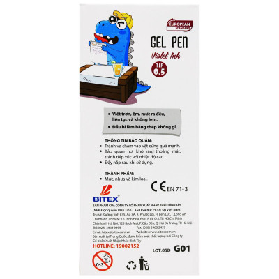 Hộp 20 Bút Gel Dino 0.5 mm - Smart Kids G01 - Mực Tím