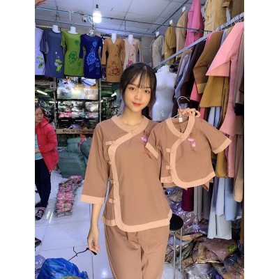 Đồ Lam Đi Chùa Pháp Phục Phật Giáo Mẹ Và Bé