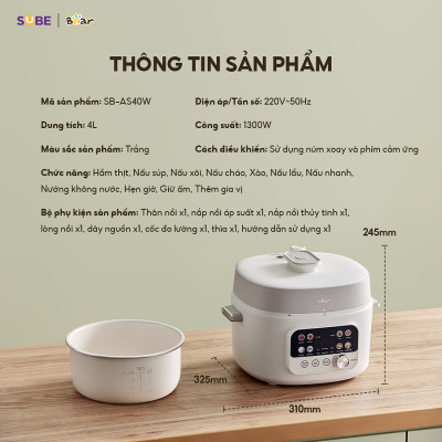 Nồi áp suất điện đa năng Bear 4L SB-AS40W Hàng chính hãng