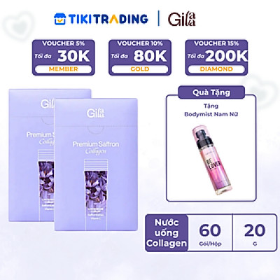 Combo 2 hộp Bột uống Collagen Gilaa Cao Cấp Kết Hợp Saffron (60 gói x 2)