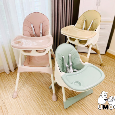 Ghế ăn dặm Umoo thiết kế Hàn Quốc 3 nấc điều chỉnh độ cao, chịu lực 50 kg, đai đa điểm an toàn cho bé
