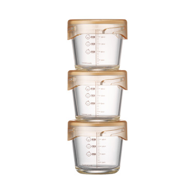 Bộ 3 hộp thủy tinh đựng thức ăn dặm cho bé Lock&Lock 280ml x 3 hộp LLG542S3IVY - Hàng chính hãng, có vạch chia - JoyMall