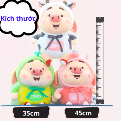 Thú nhồi bông heo tiktok cosplay bò sữa - Size từ 35cm đến 45cm -Quà tặng gấu. bông heo tiktok đáng yêu êm mịn.