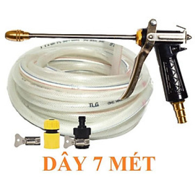 ️ Bộ dây vòi xịt nước rửa xe, tưới cây , tăng áp 3 lần, loại 7m, 10m 206318 đầu đồng,đai,nối nhựa đen